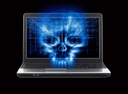 Skull on computer screen