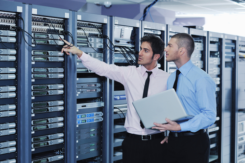 Two workers at server